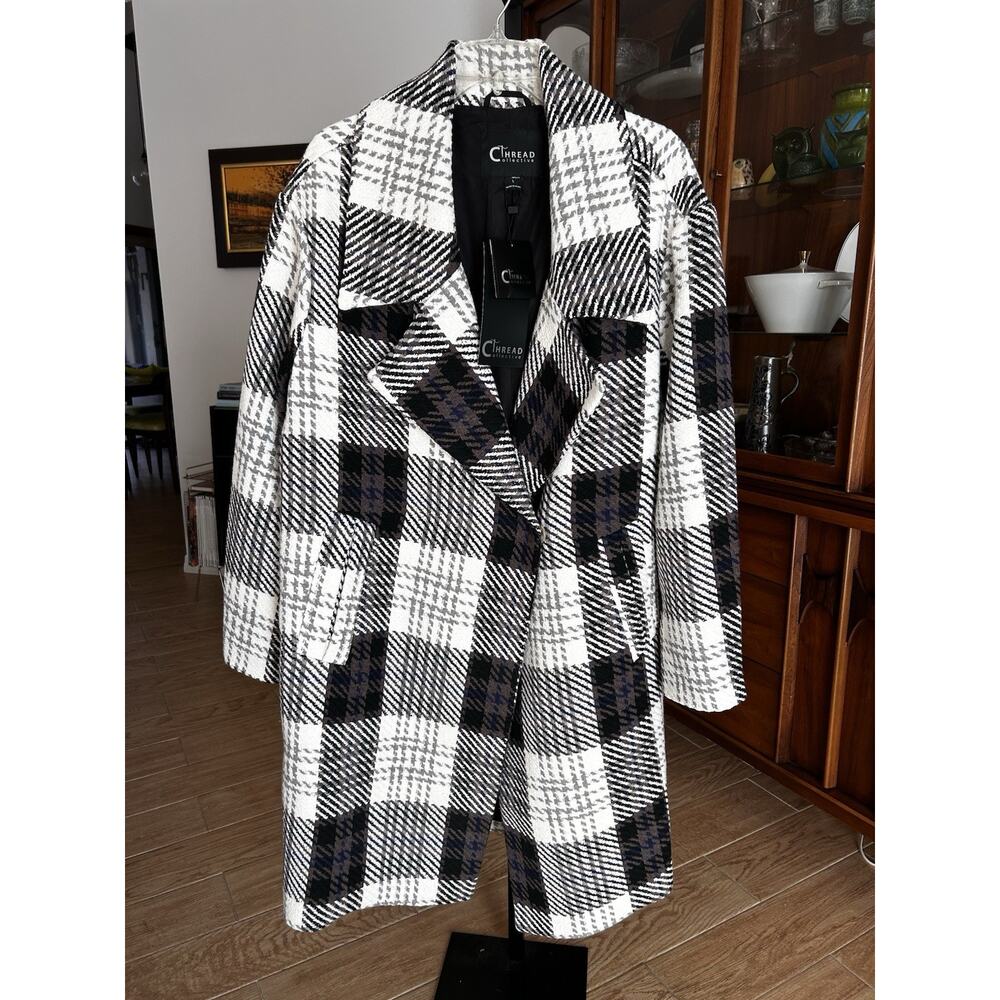 Thread Collective Womens Bold Plaid Coat w/Oversized Collar Plaid Size Large NWT